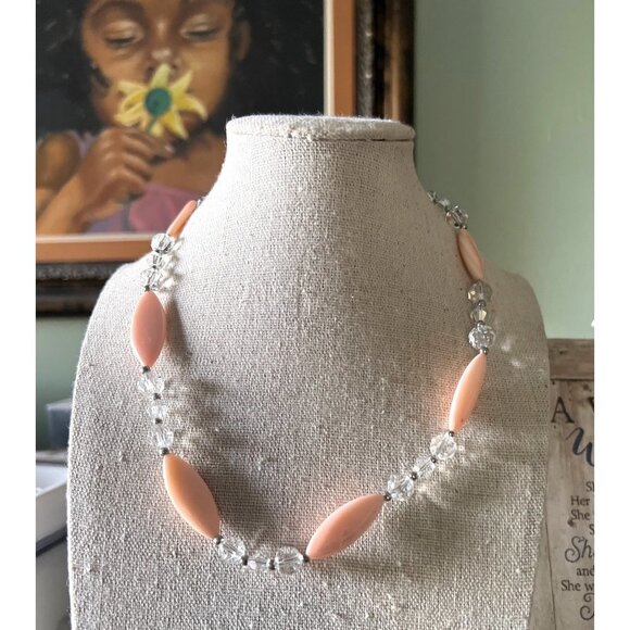 Peach Glass Necklace & Earrings Set -- 18" - Picture 1 of 12
